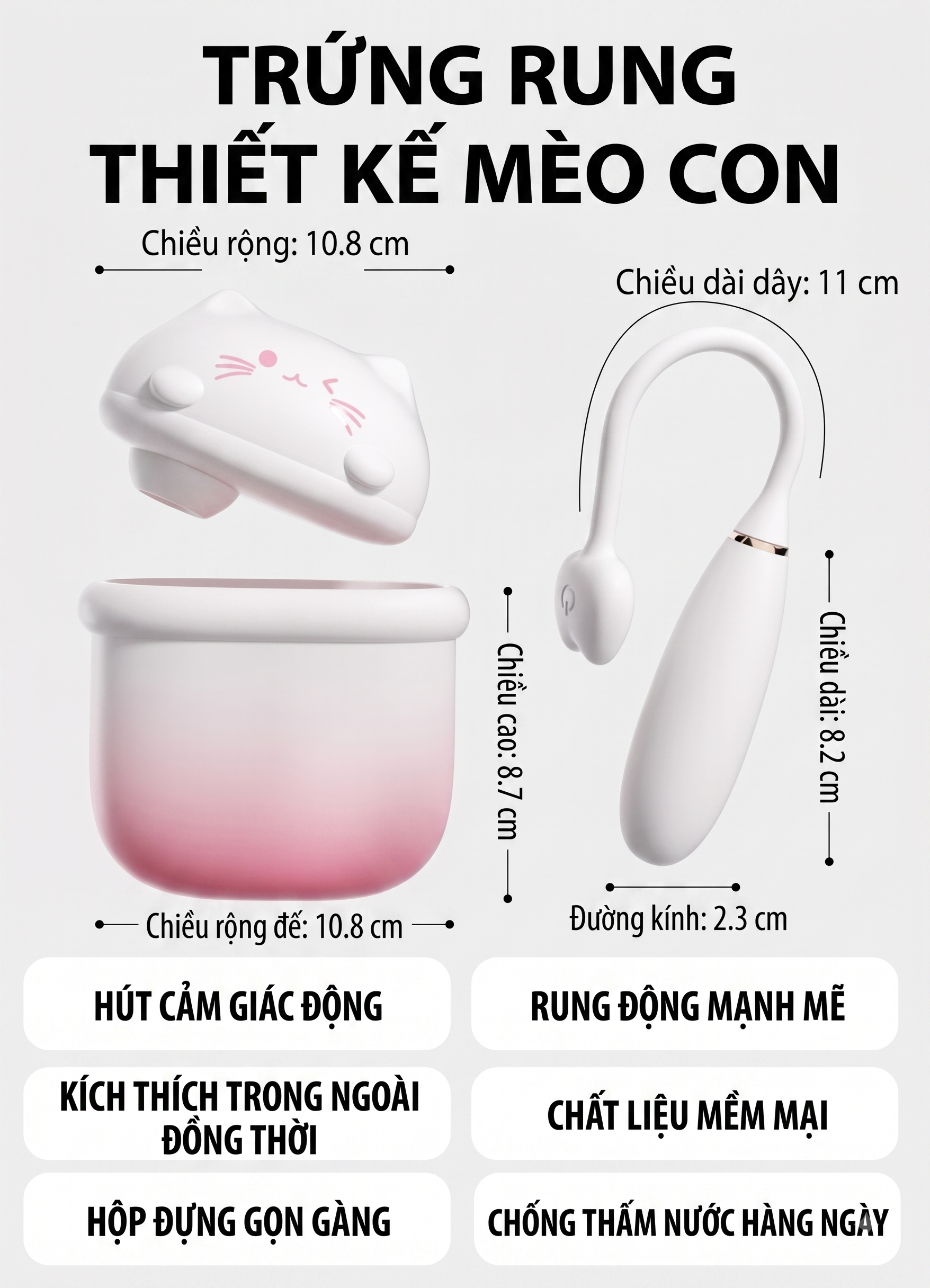 Trứng Rung Mèo Pudding Meow – Kích Thích Kép Điểm G & Sóng Hút Đỉnh Cao