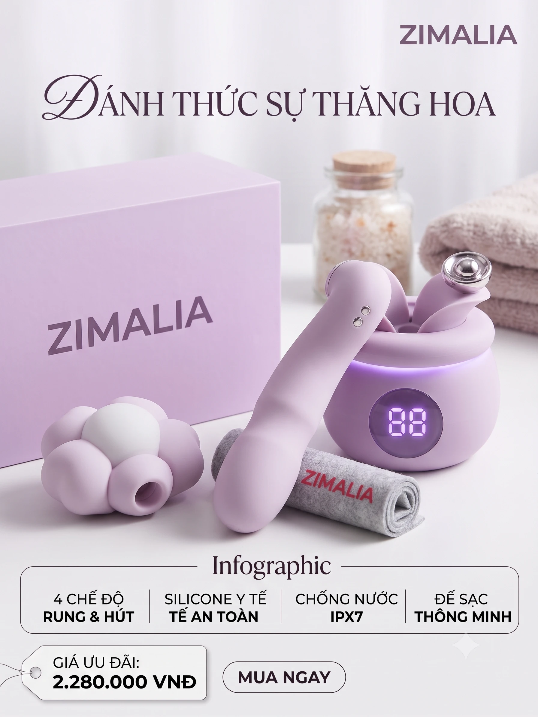 Máy Rung Hút Zemalia Youqianhua 4in1 Kết Nối App Chính Hãng